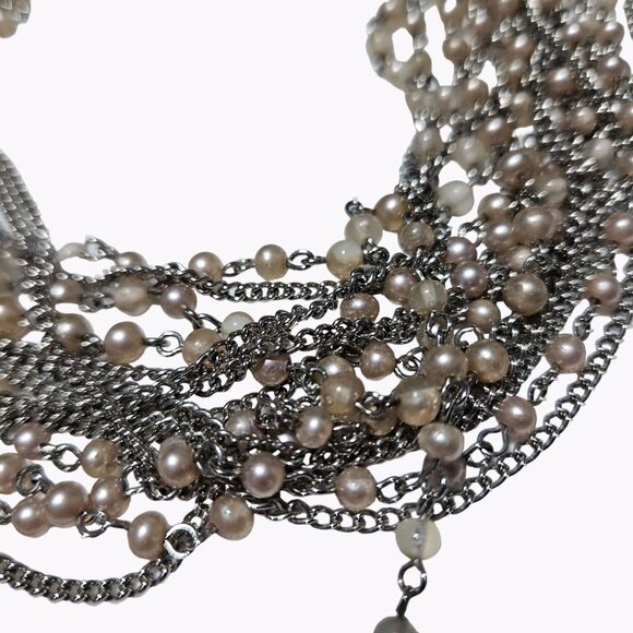 Elegant Faux Pearl Chunky Popcorn Multi Strand Chain Statement Necklace - Picture 3 of 9